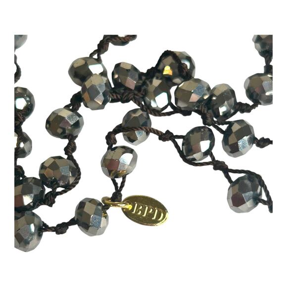 Gunmetal Gray Metallic Glass Faceted Rondelle Beads Long Beaded Necklace - Picture 4 of 5